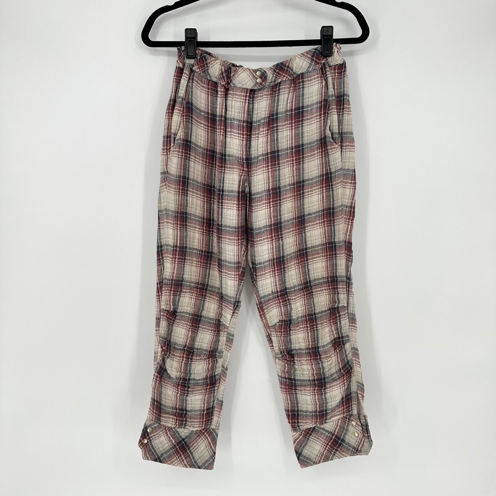 Isabel Marant Étoile Binding Maroon Blue Plaid Tartan Cropped Cotton Pants Sz 2